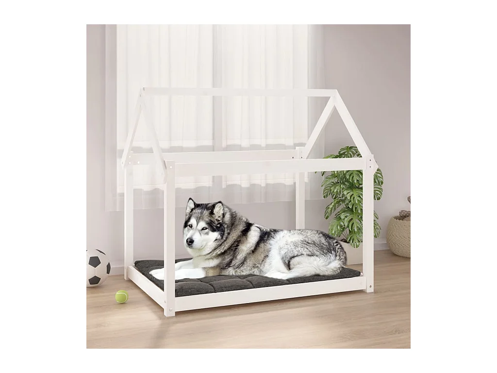 Cama para cães 111x80x100 cm madeira de pinho maciça branco