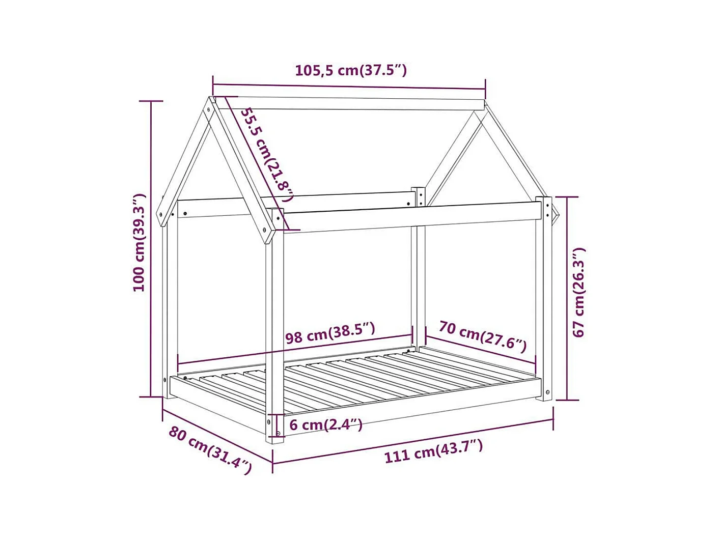 Cama para cães 111x80x100 cm madeira de pinho maciça branco