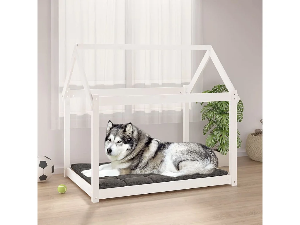 Lit pour chien Blanc 111x80x100 cm Bois de pin solide