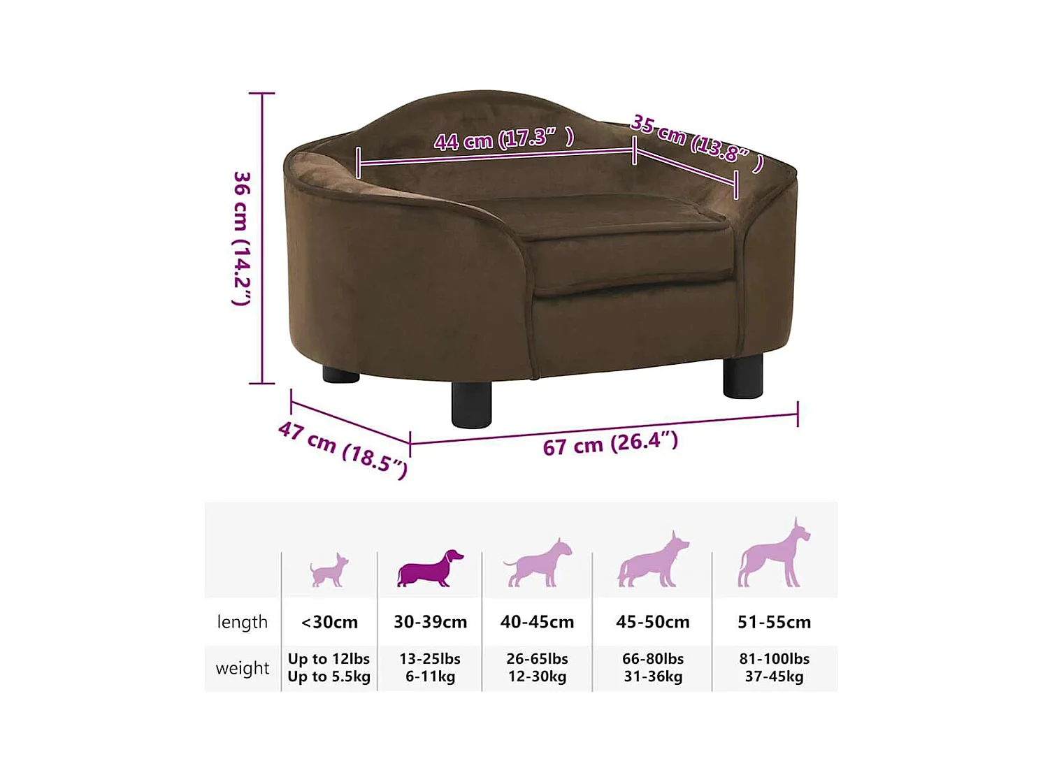 Canapé pour chien Marron 67x47x36 cm Peluche