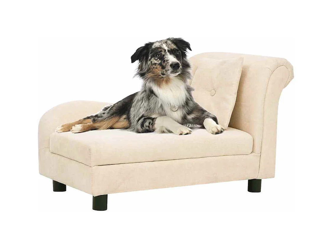 Hondenbank met kussen 83x44x44 cm pluche crèmekleurig