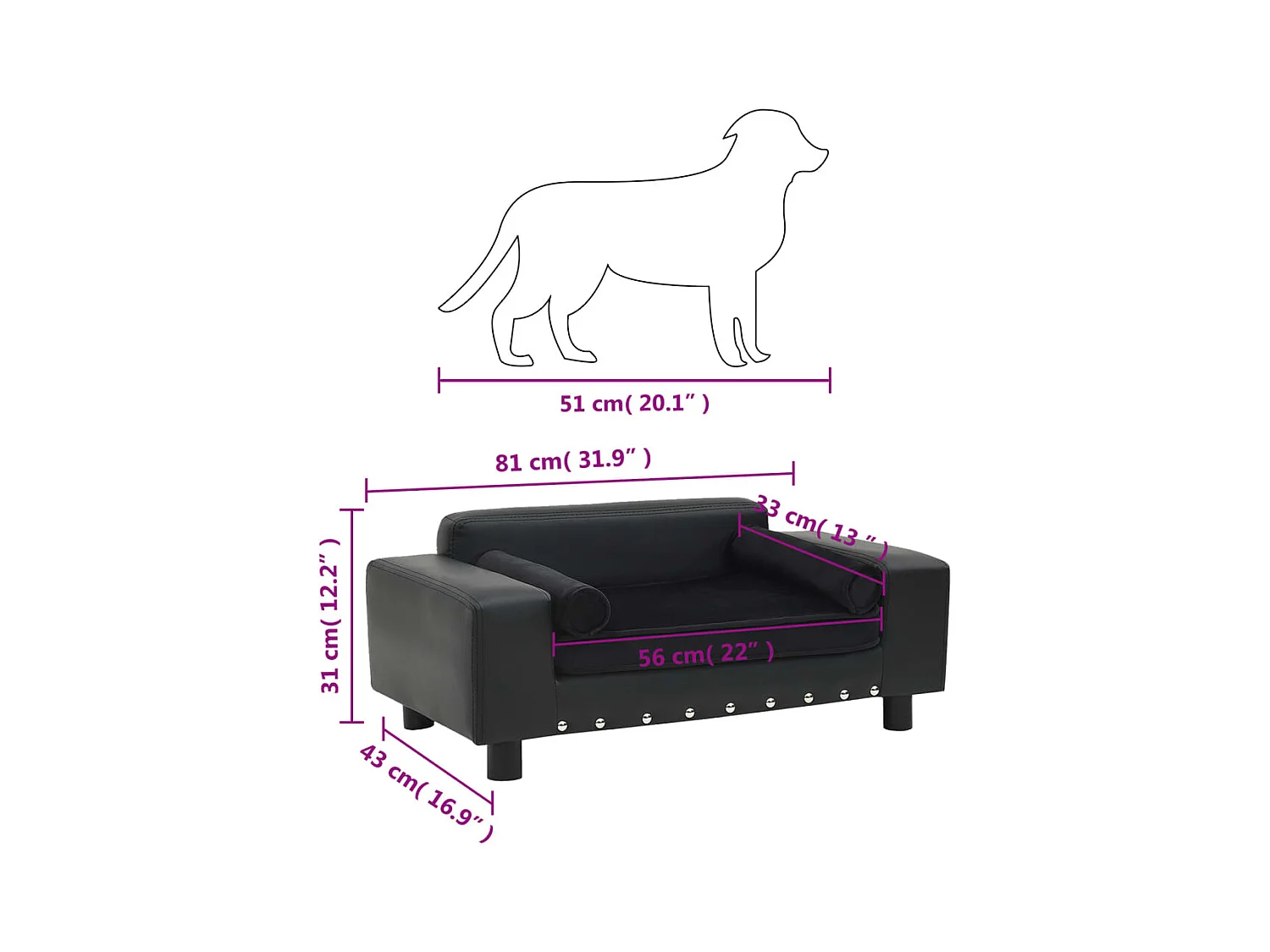 Canapé pour chien Noir 81x43x31 cm Peluche et similicuir