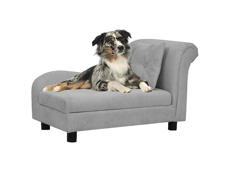 Sofá para cães com almofada 83x44x44 cm pelúcia cinzento