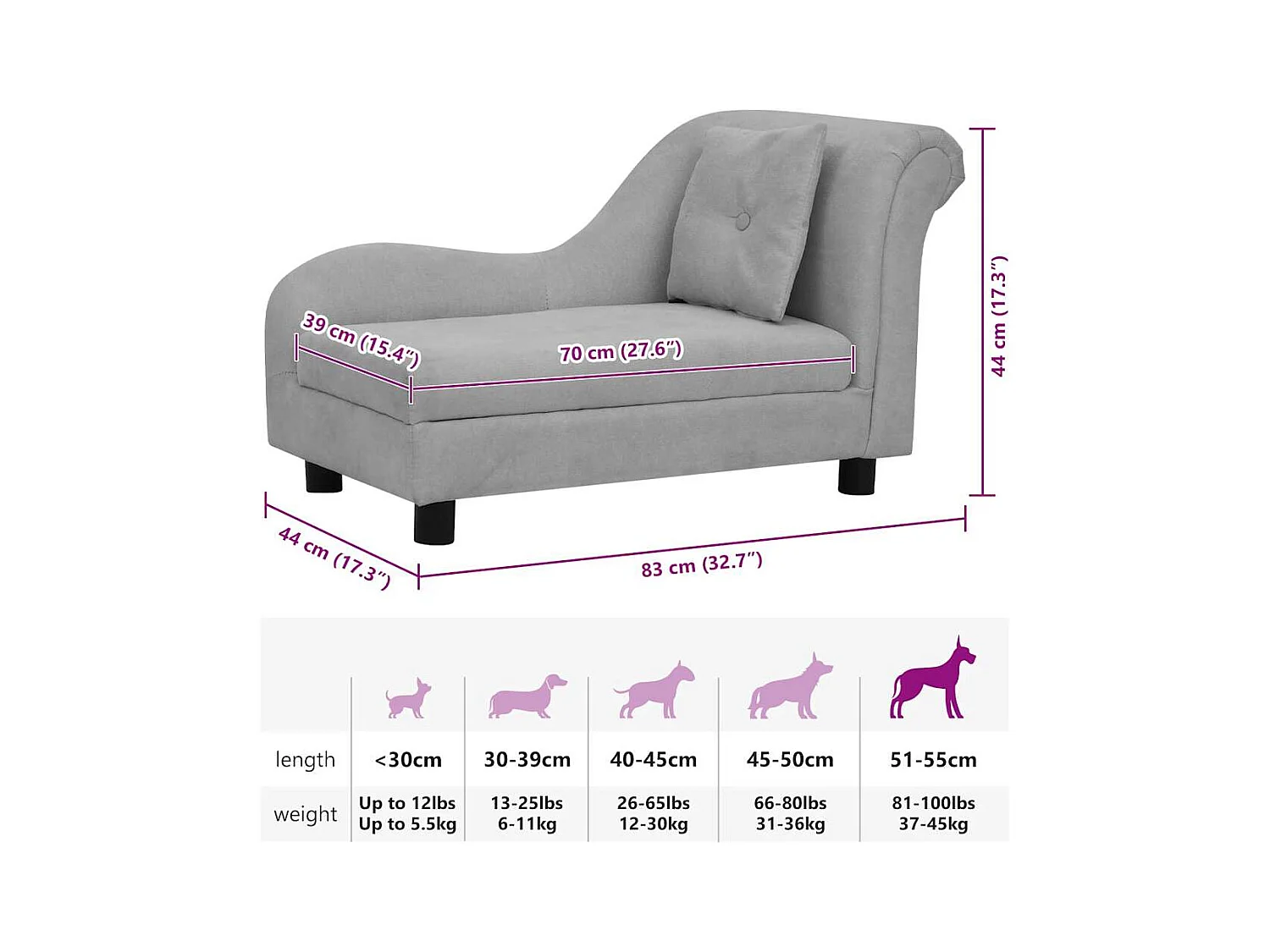 Canapé pour chien avec oreiller Gris 83x44x44 cm Peluche