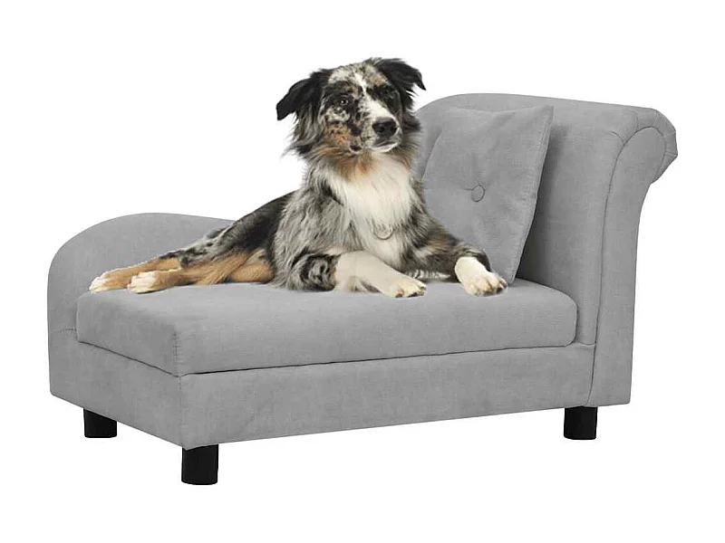 Hondenbank met kussen 83x44x44 cm pluche grijs