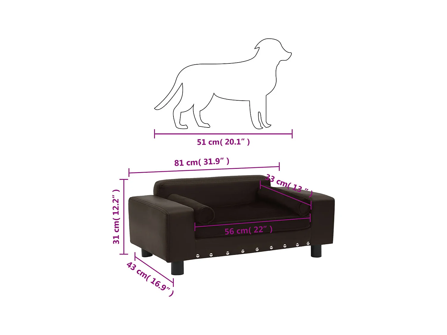 Canapé pour chien Marron 81x43x31 cm Peluche et similicuir