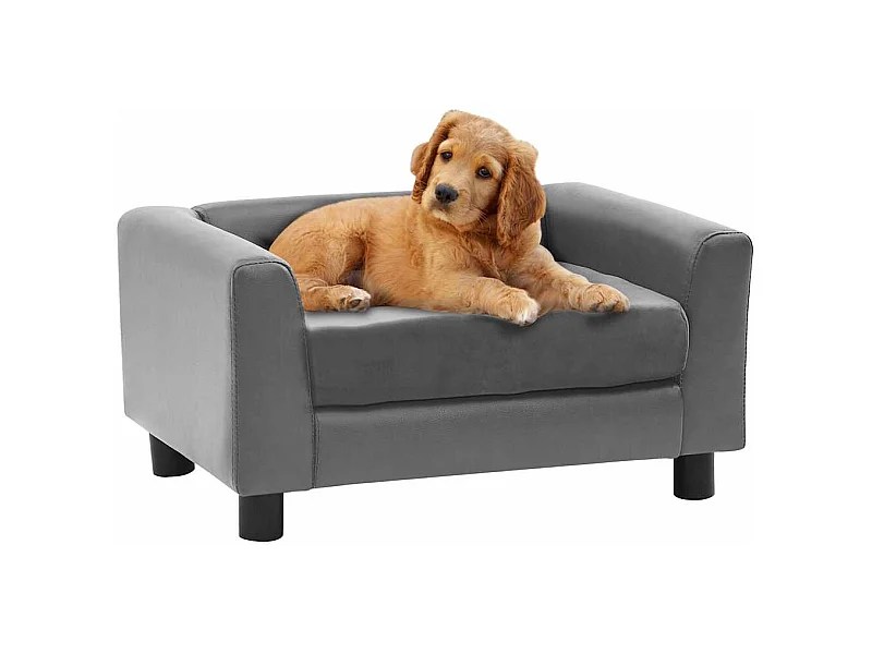 Sofá para cães 60x43x30 cm pelúcia e couro artificial cinzento