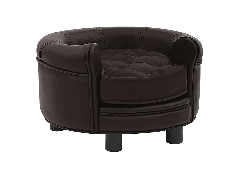 Sofá para cães 48x48x32 cm pelúcia e couro artificial castanho