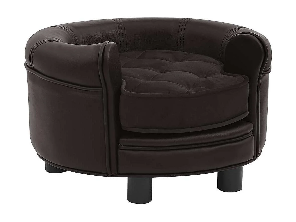 Sofá para perros felpa y cuero sintético marrón 48x48x32 cm