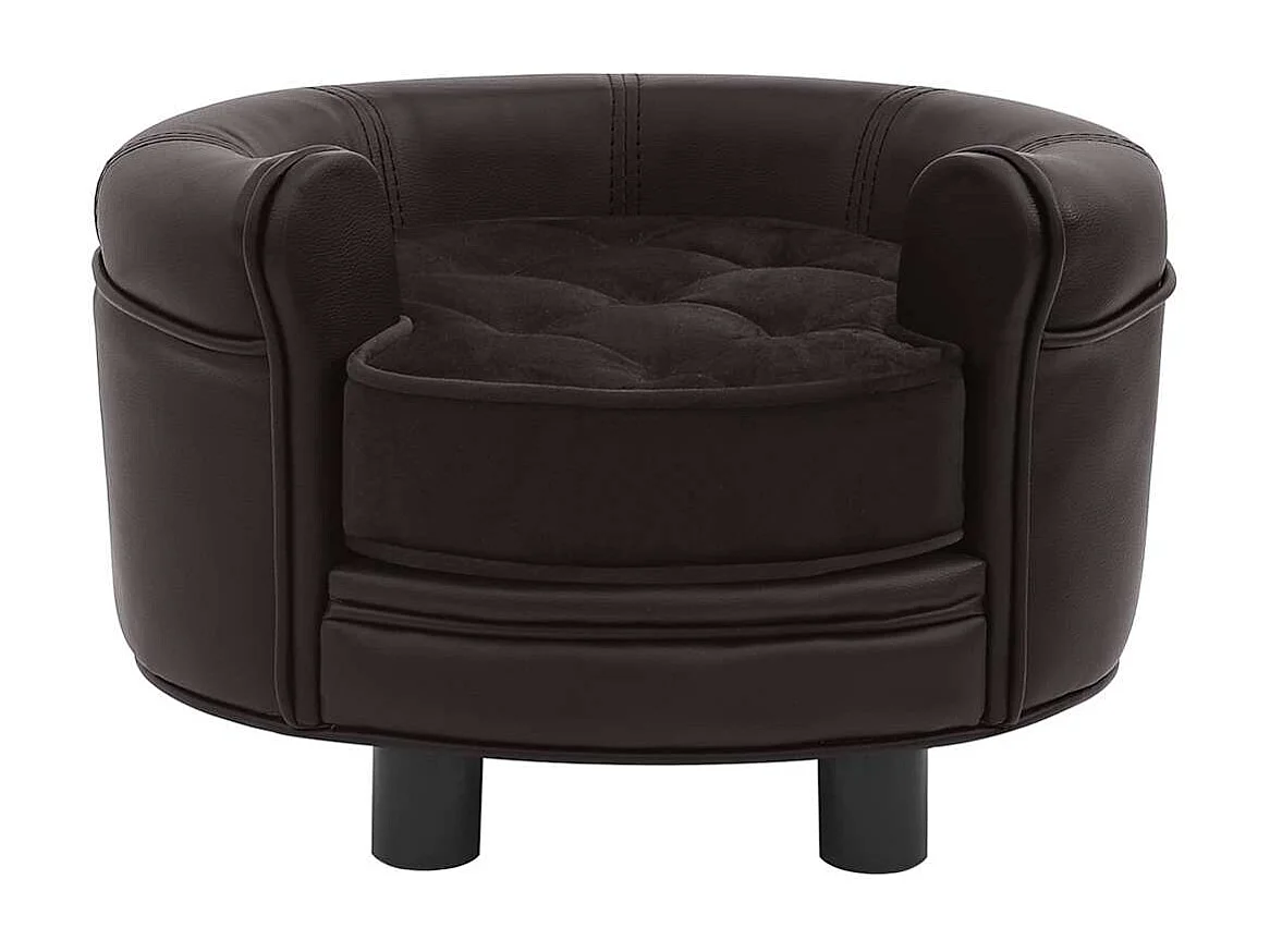 Sofá para perros felpa y cuero sintético marrón 48x48x32 cm