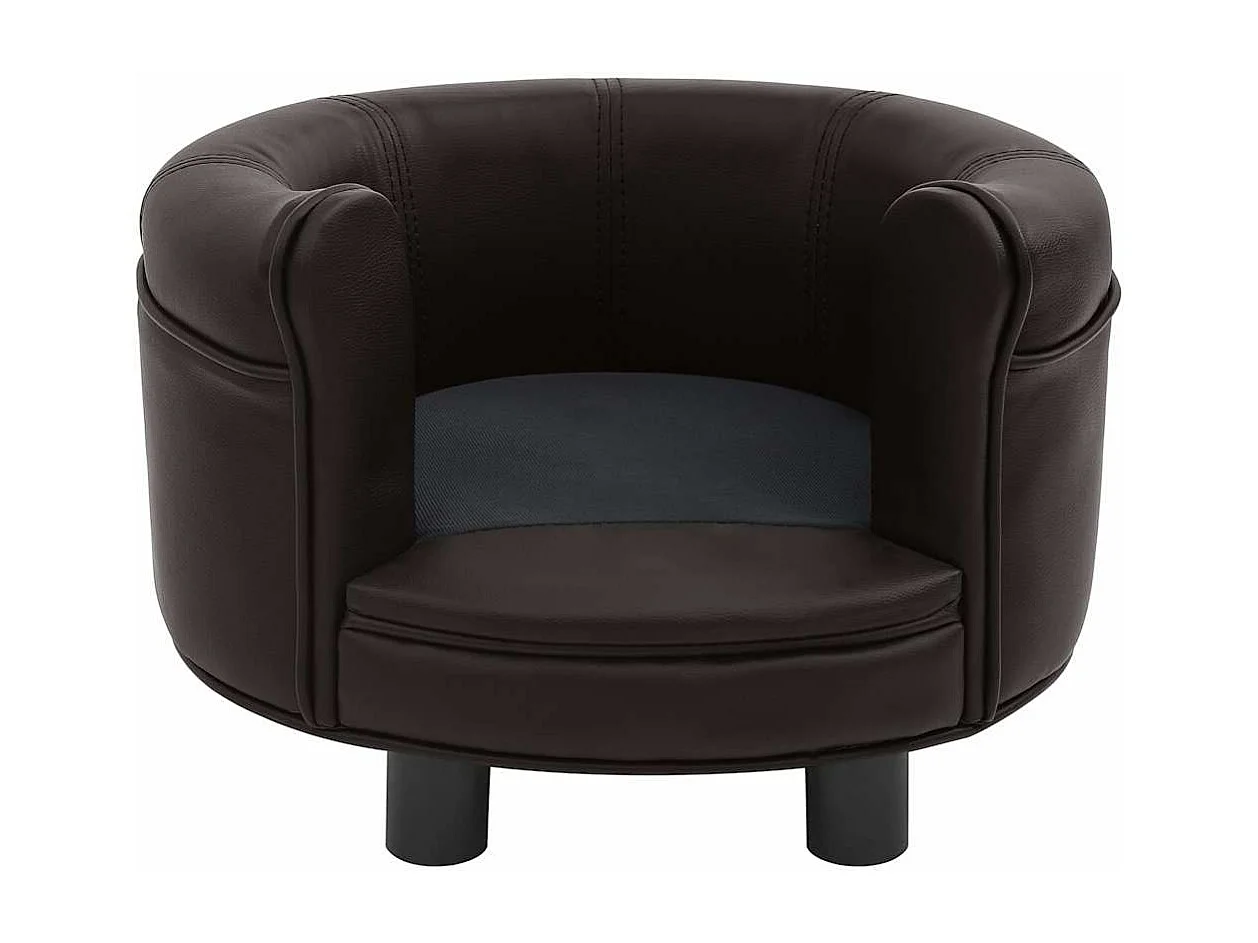 Sofá para perros felpa y cuero sintético marrón 48x48x32 cm