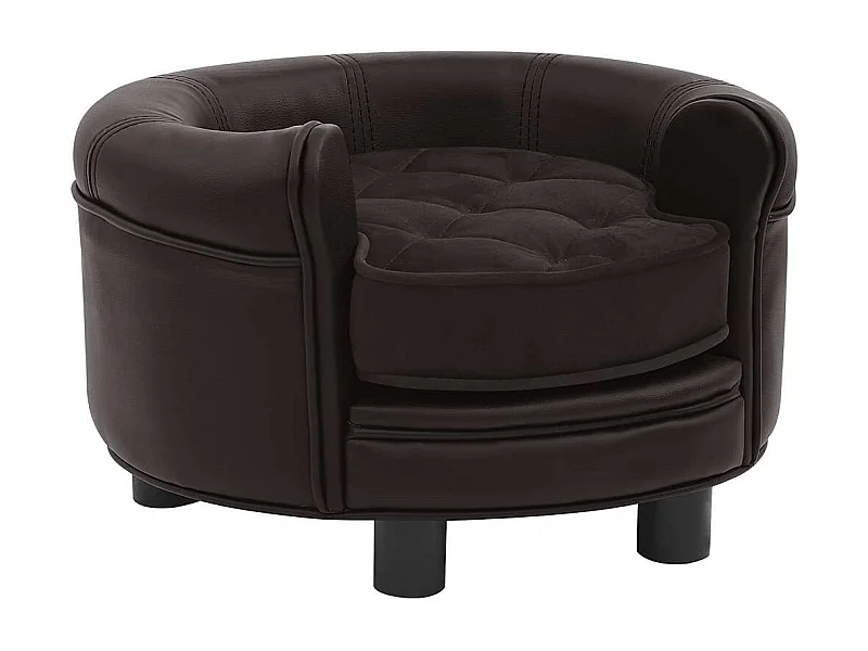 Hondenbank 48x48x32 cm pluche en kunstleer bruin