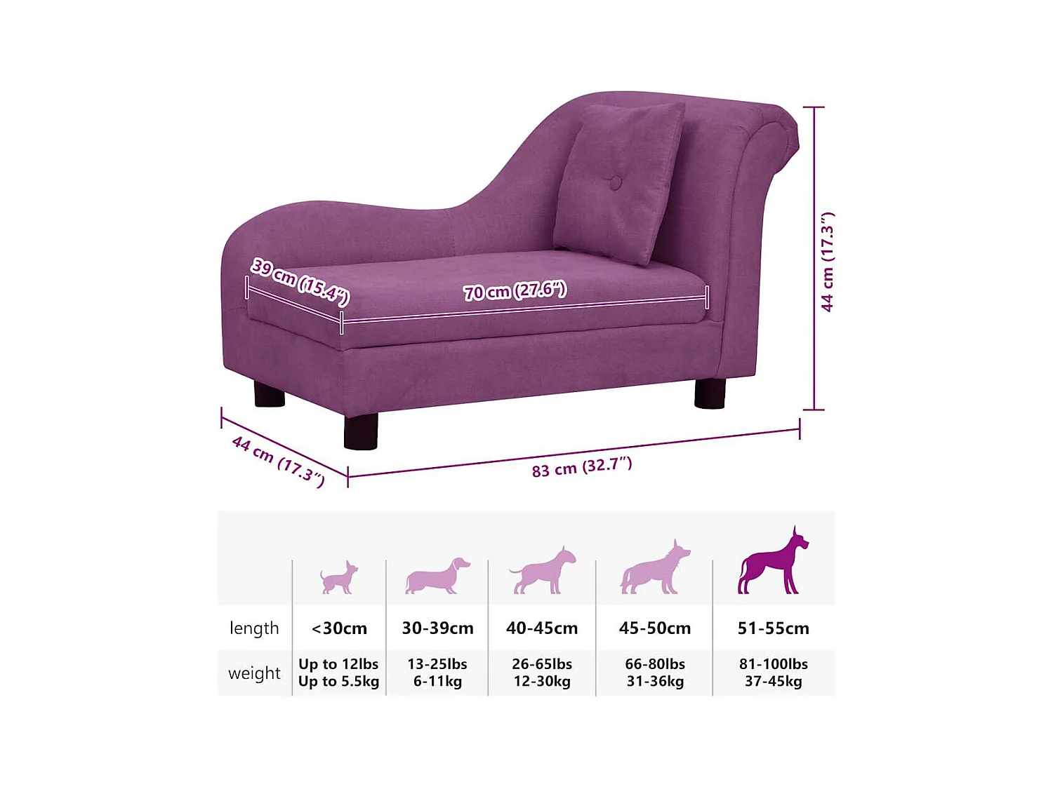 Canapé pour chien avec oreiller Bordeaux 83x44x44 cm Peluche