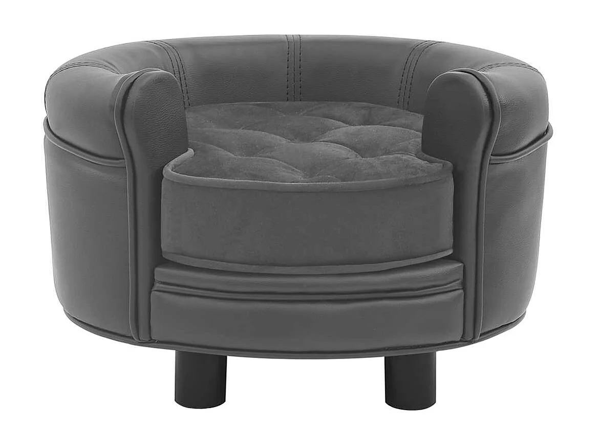 Sofá para perros felpa y cuero sintético gris 48x48x32 cm