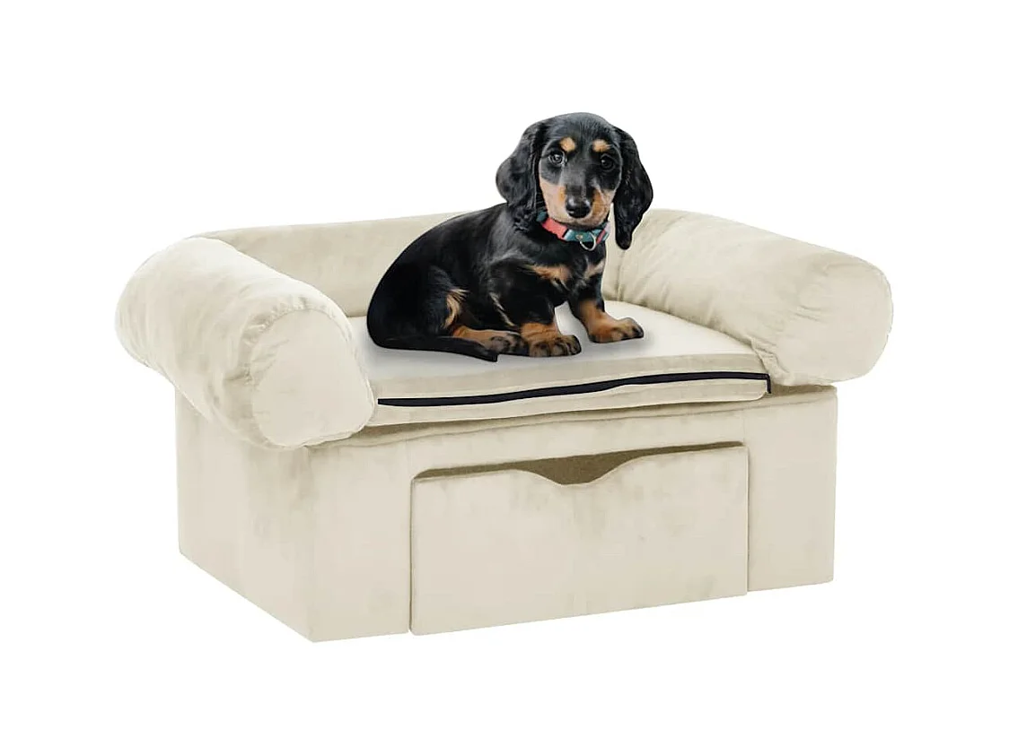Hondenbank met lade 75x50x38 cm pluche crèmekleurig
