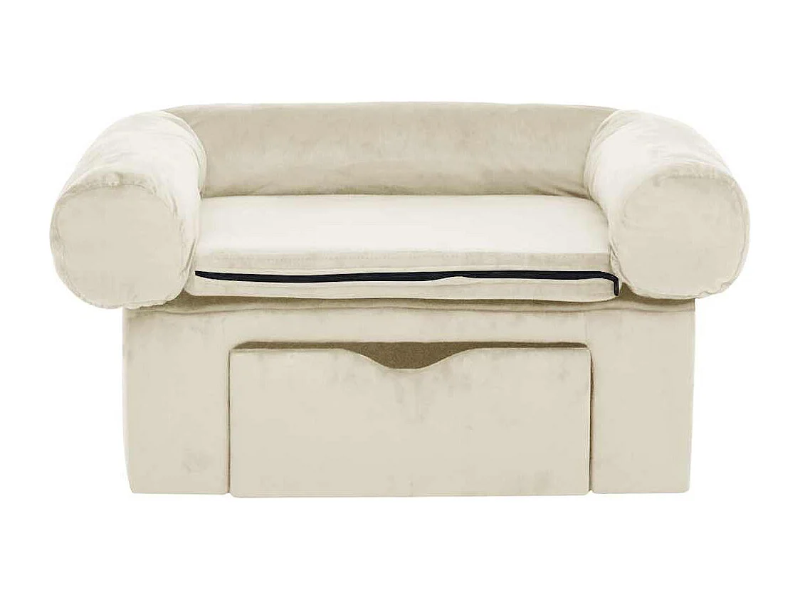 Hondenbank met lade 75x50x38 cm pluche crèmekleurig