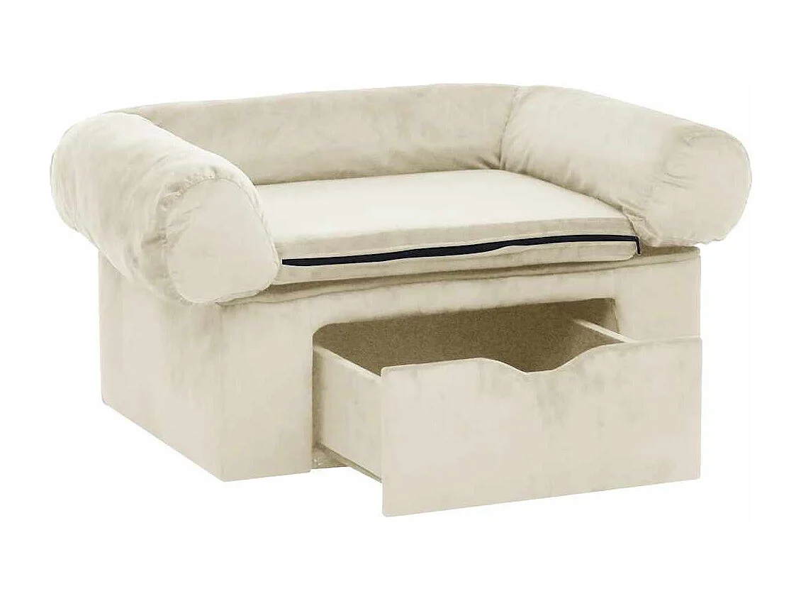 Hondenbank met lade 75x50x38 cm pluche crèmekleurig