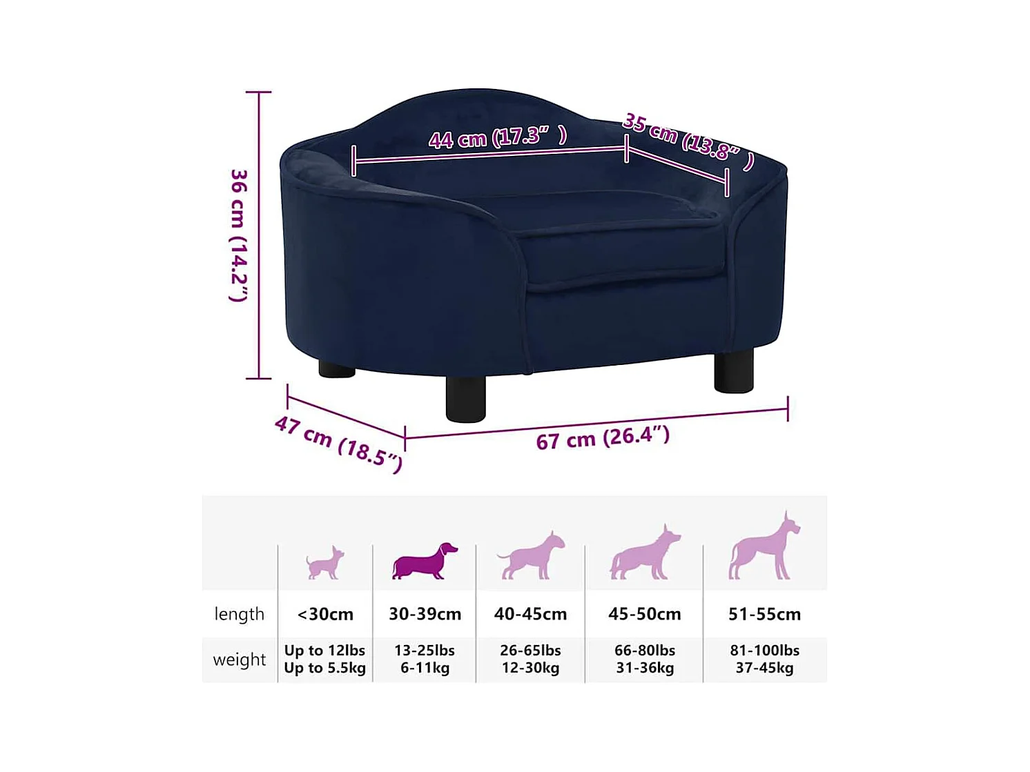 Canapé pour chien Bleu 67x47x36 cm Peluche