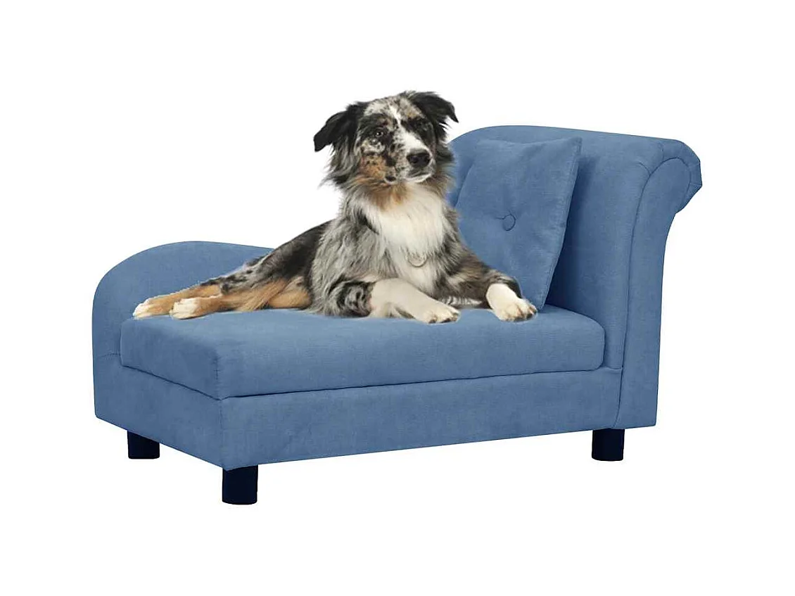 Hondenbank met kussen 83x44x44 cm pluche blauw