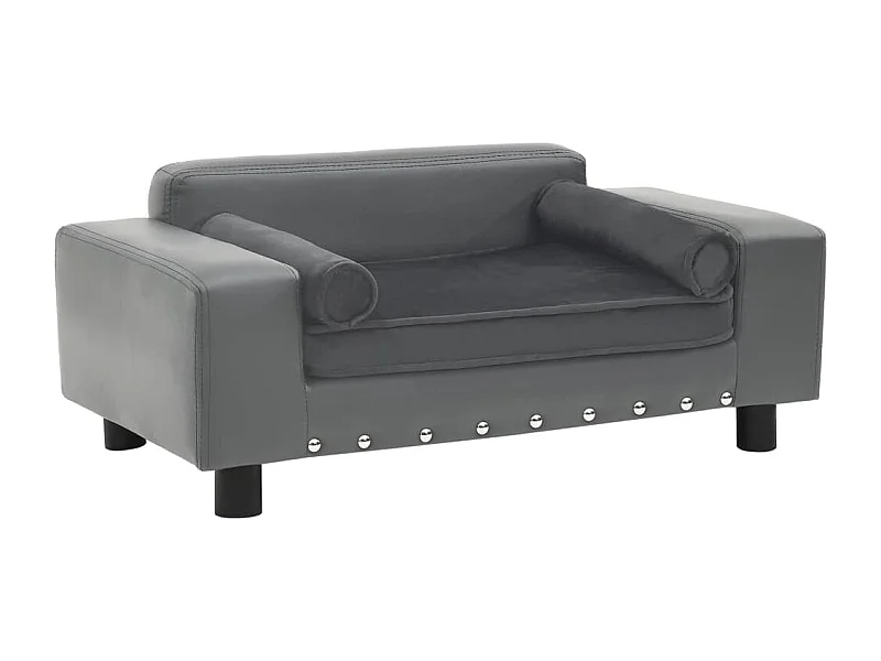 Sofá para cães 81x43x31 cm pelúcia e couro artificial cinzento