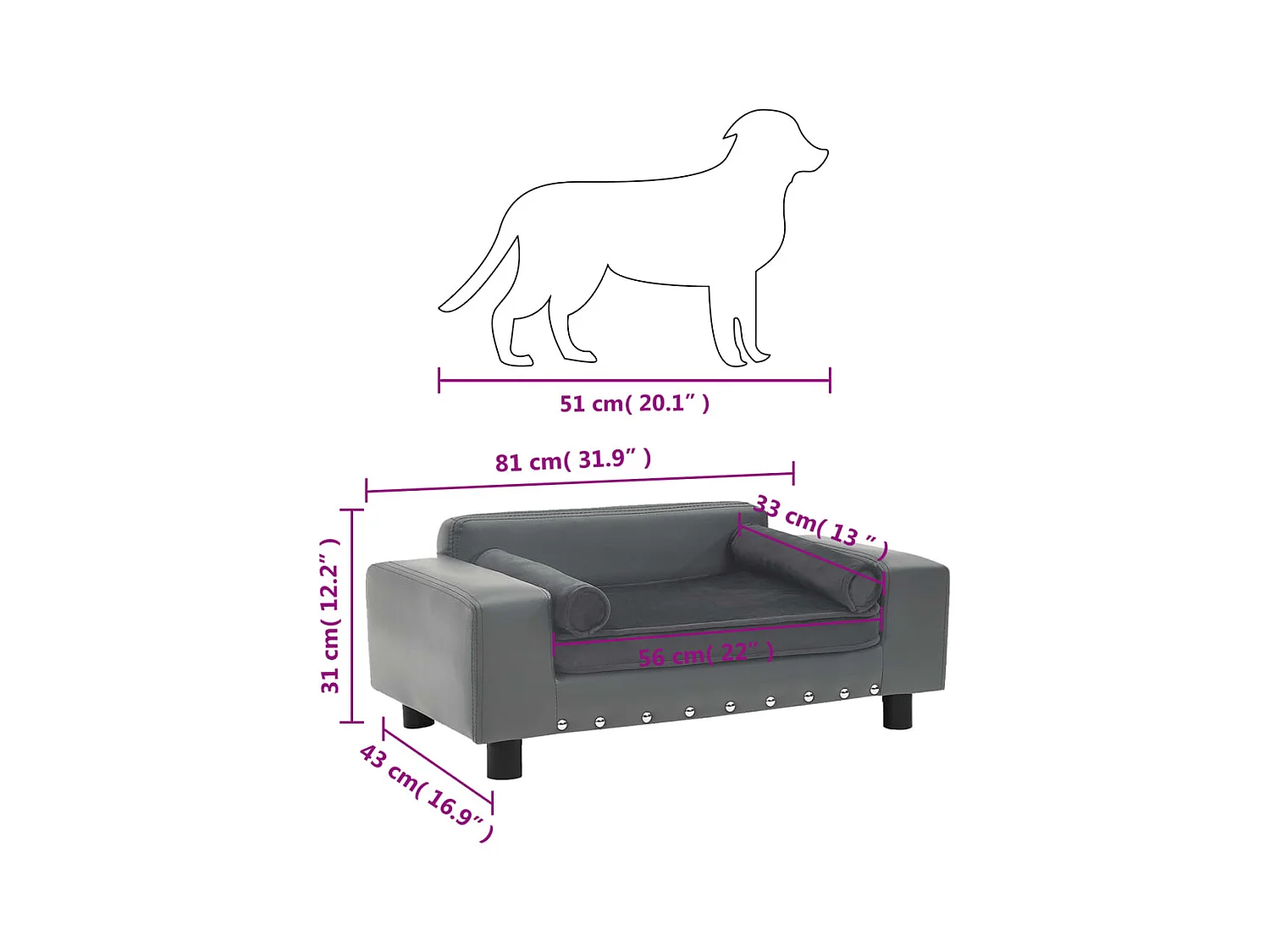 Canapé pour chien Gris 81x43x31 cm Peluche et similicuir