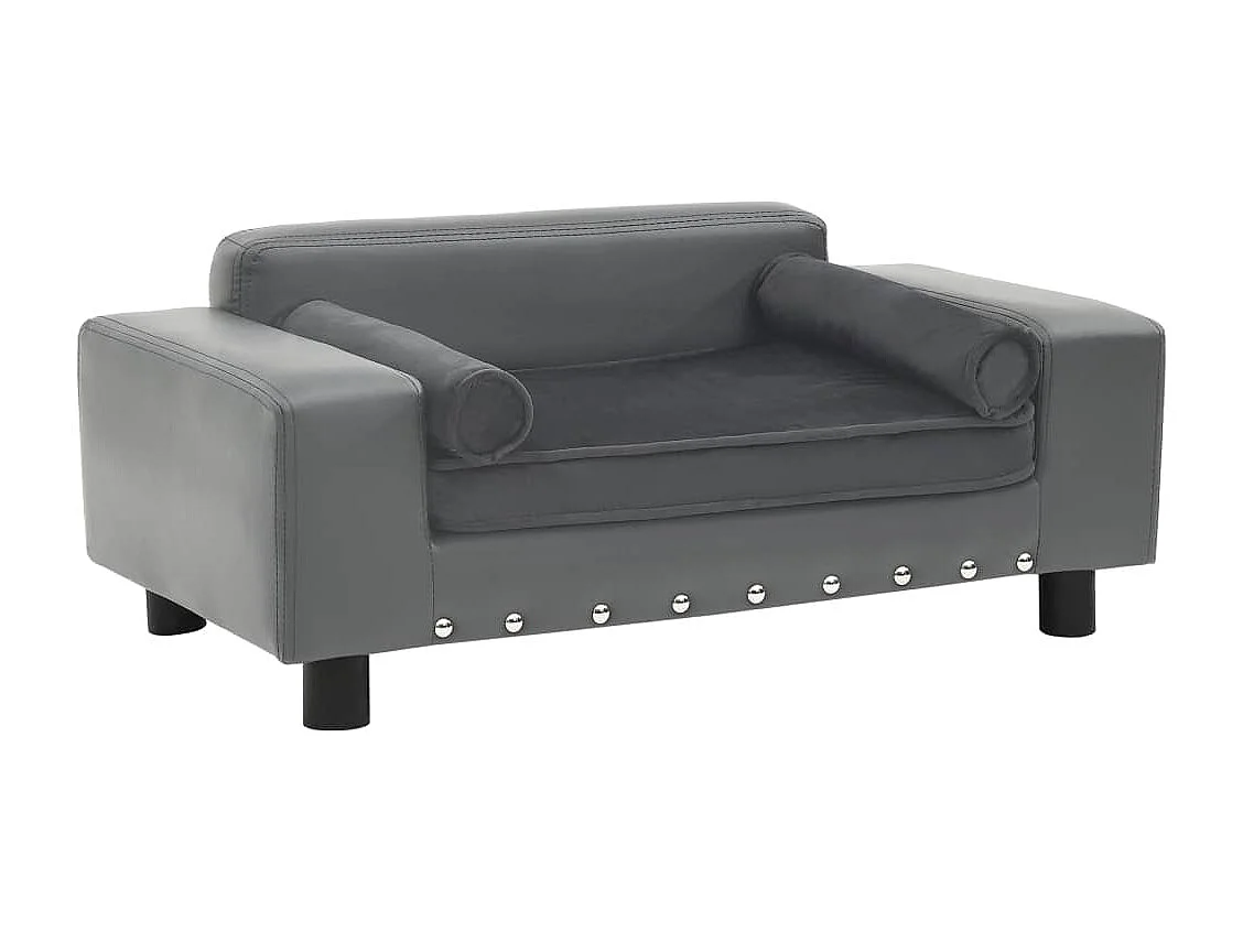 Sofá para perros felpa y cuero sintético gris 81x43x31 cm