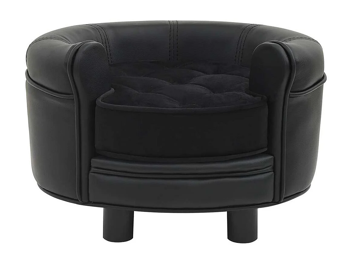 Sofá para perros felpa y cuero sintético negro 48x48x32 cm