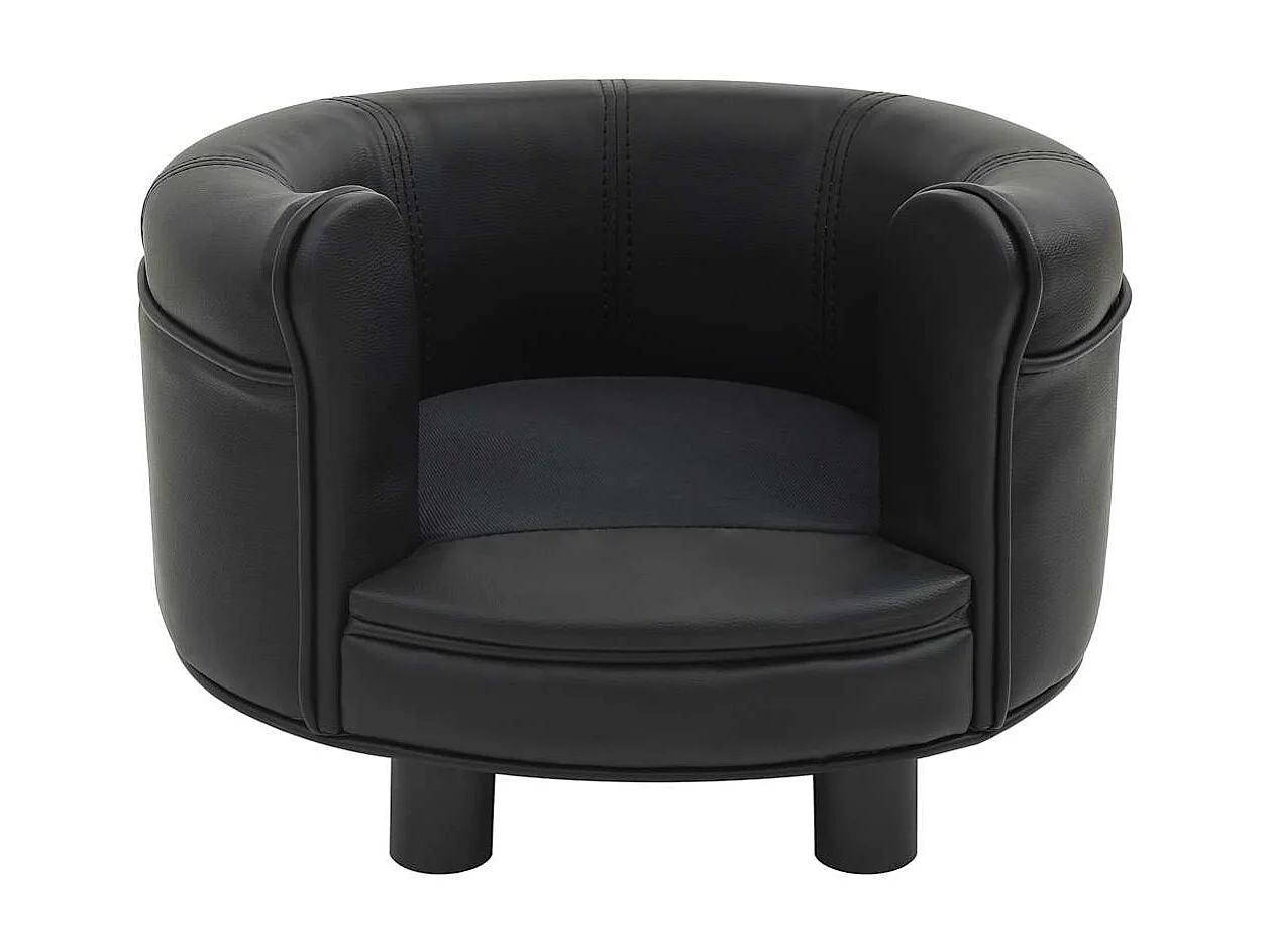 Sofá para perros felpa y cuero sintético negro 48x48x32 cm