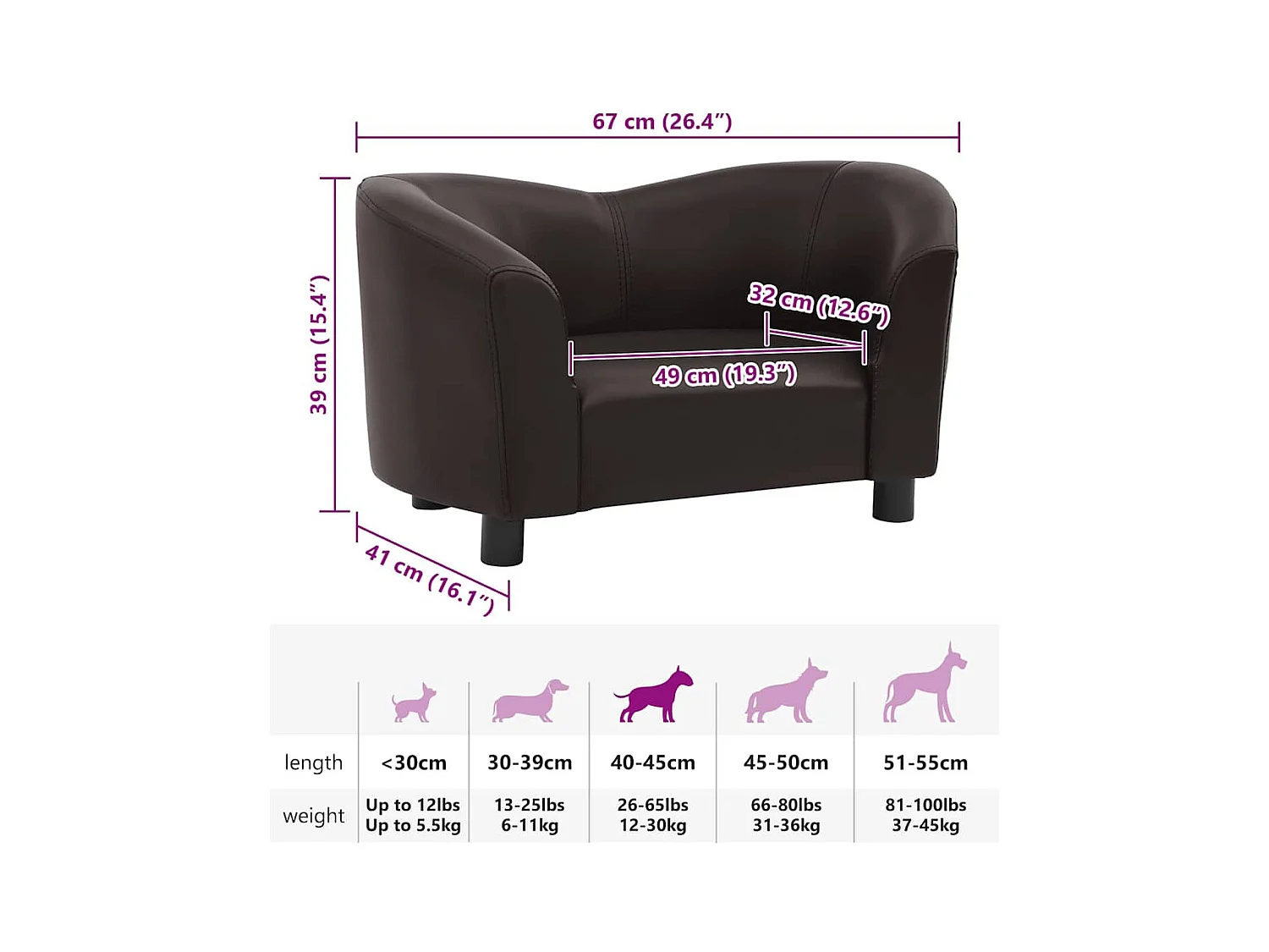 Canapé pour chien Marron 67x41x39 cm Similicuir