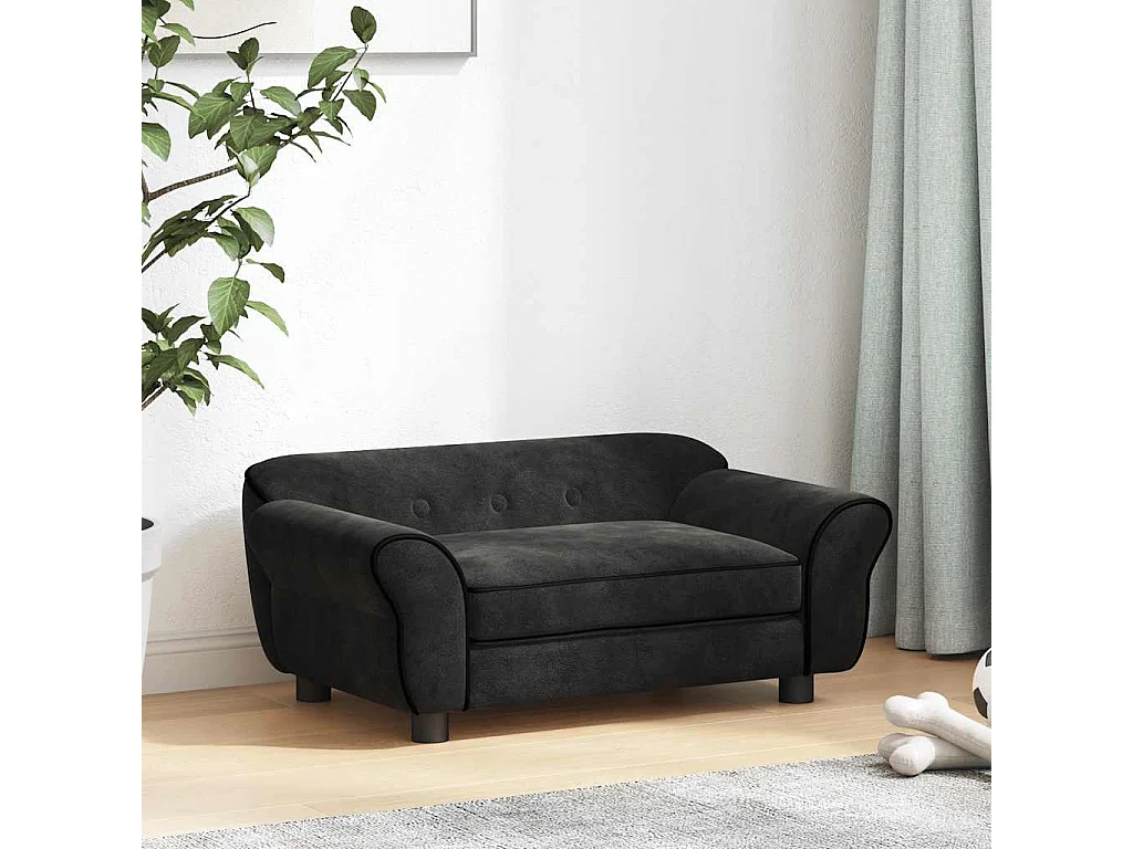 Sofá para perros felpa negro 72x45x30 cm