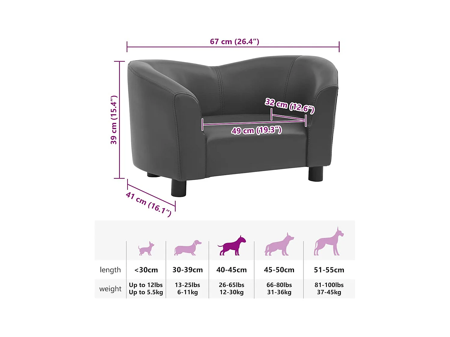 Canapé pour chien Gris 67x41x39 cm Similicuir