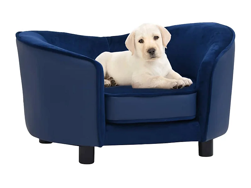 Sofá para cães 69x49x40 cm pelúcia e couro artificial azul