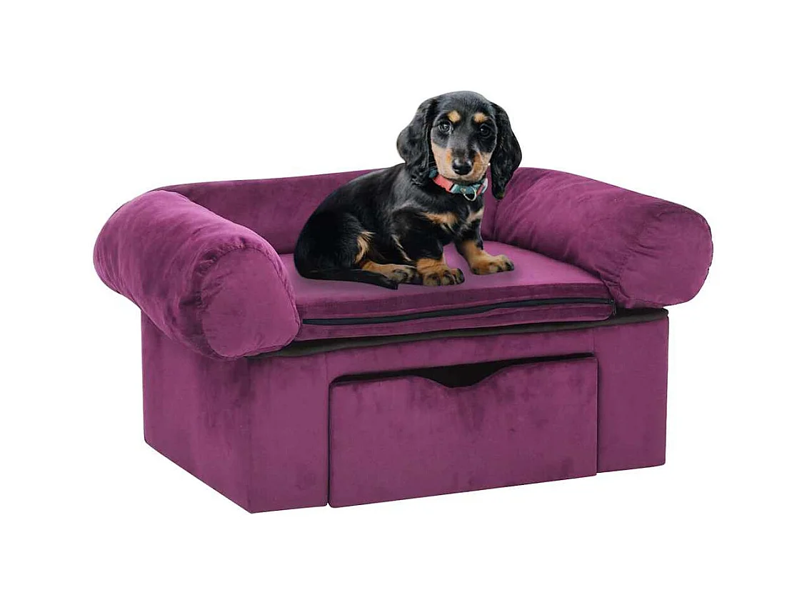 Hondenbank met lade 75x50x38 cm pluche bordeauxrood