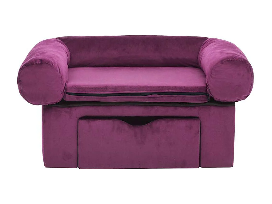 Hondenbank met lade 75x50x38 cm pluche bordeauxrood