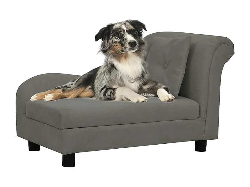 Sofá para cães com almofada 83x44x44 cm pelúcia cinzento-escuro
