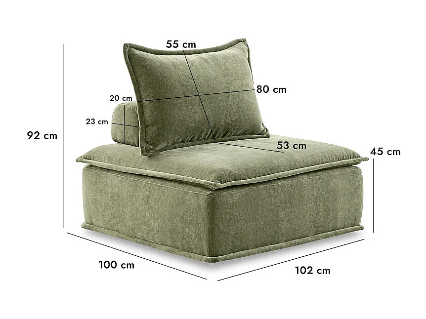 Chauffeuse tissu microfibre vert avec dossier amovible – LYS