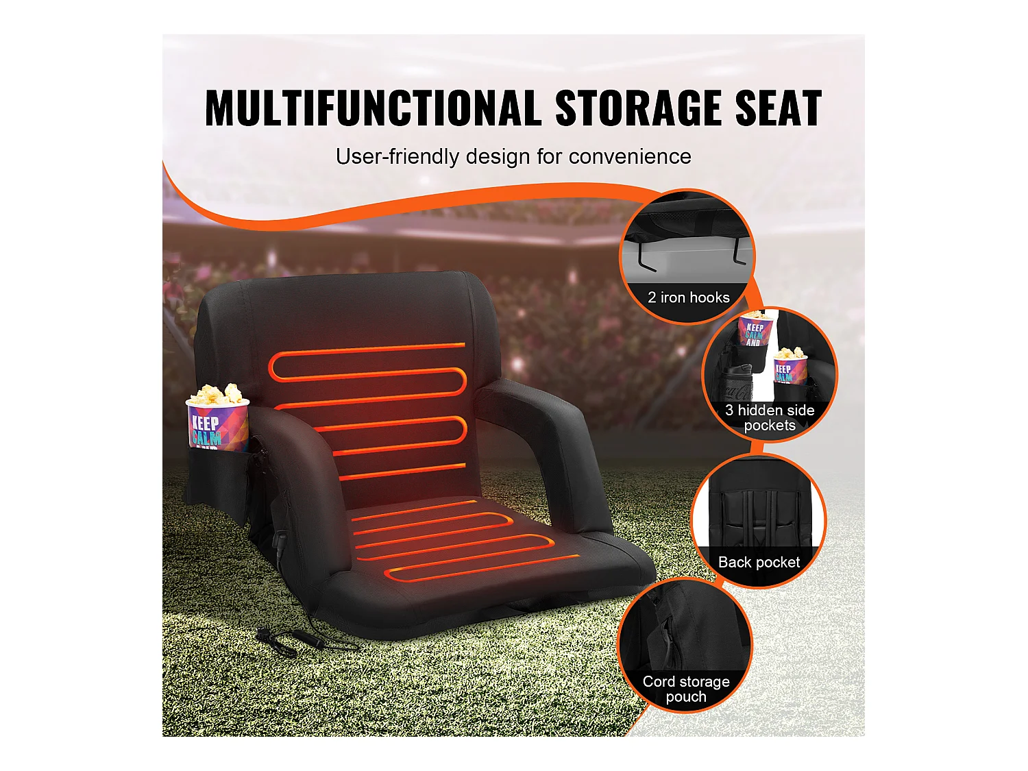 Chaise SucceBuy, Siège de Stade Chauffant Double - Portable, Inclinable, Support Dorsal, Idéal pour Diverses Sorties