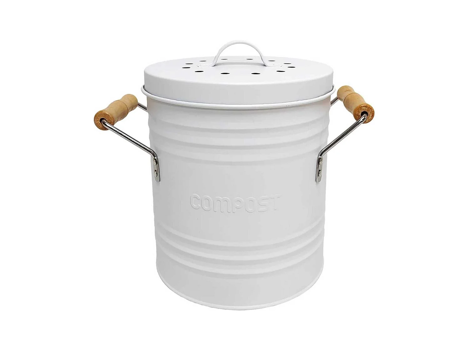 Poubelle à Compost 4L Métal avec Couvercle et Poignées en Bois - ISIRO