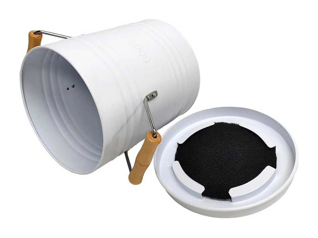 Poubelle à Compost 4L Métal avec Couvercle et Poignées en Bois - ISIRO