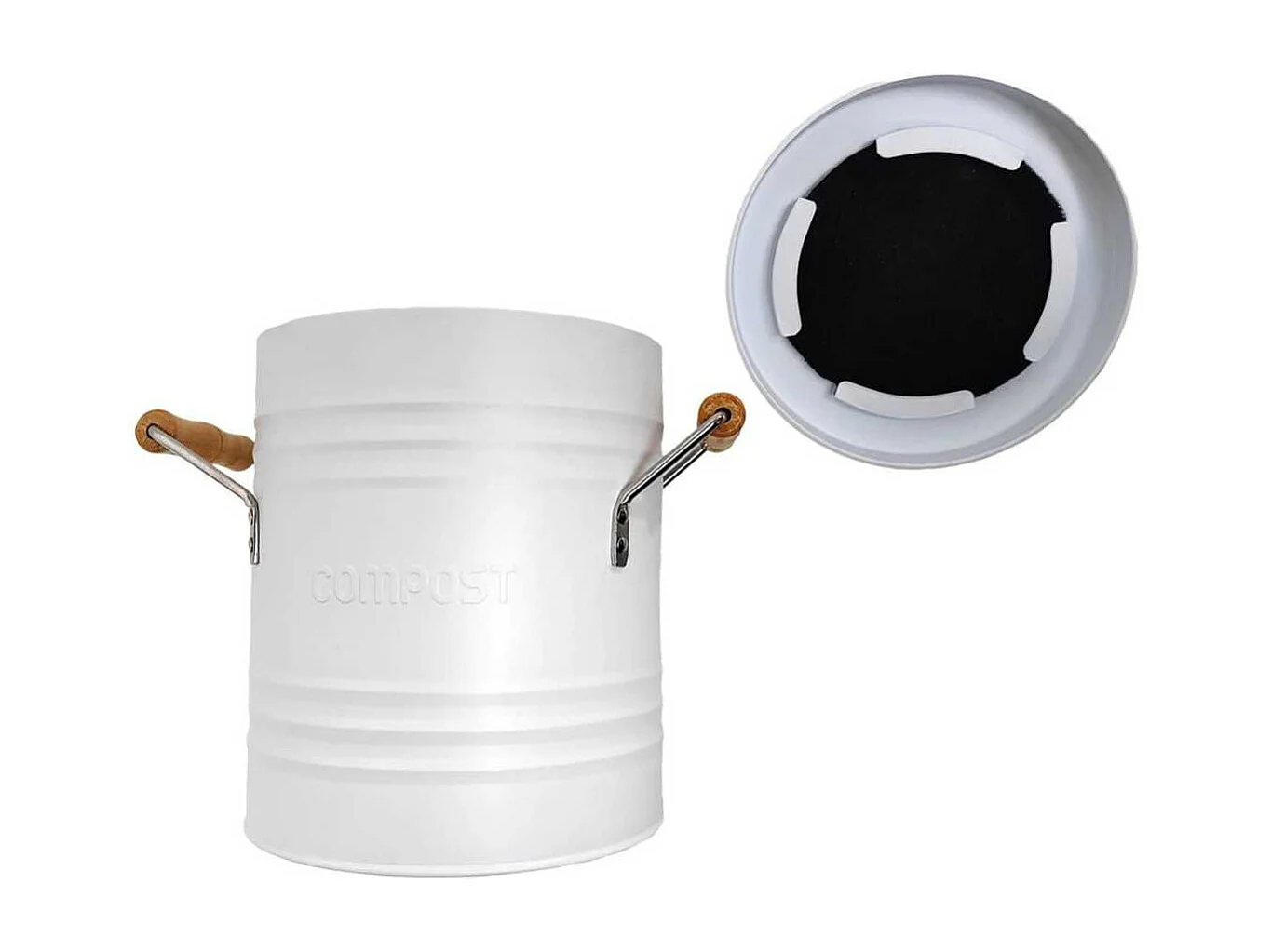 Poubelle à Compost 4L Métal avec Couvercle et Poignées en Bois - ISIRO