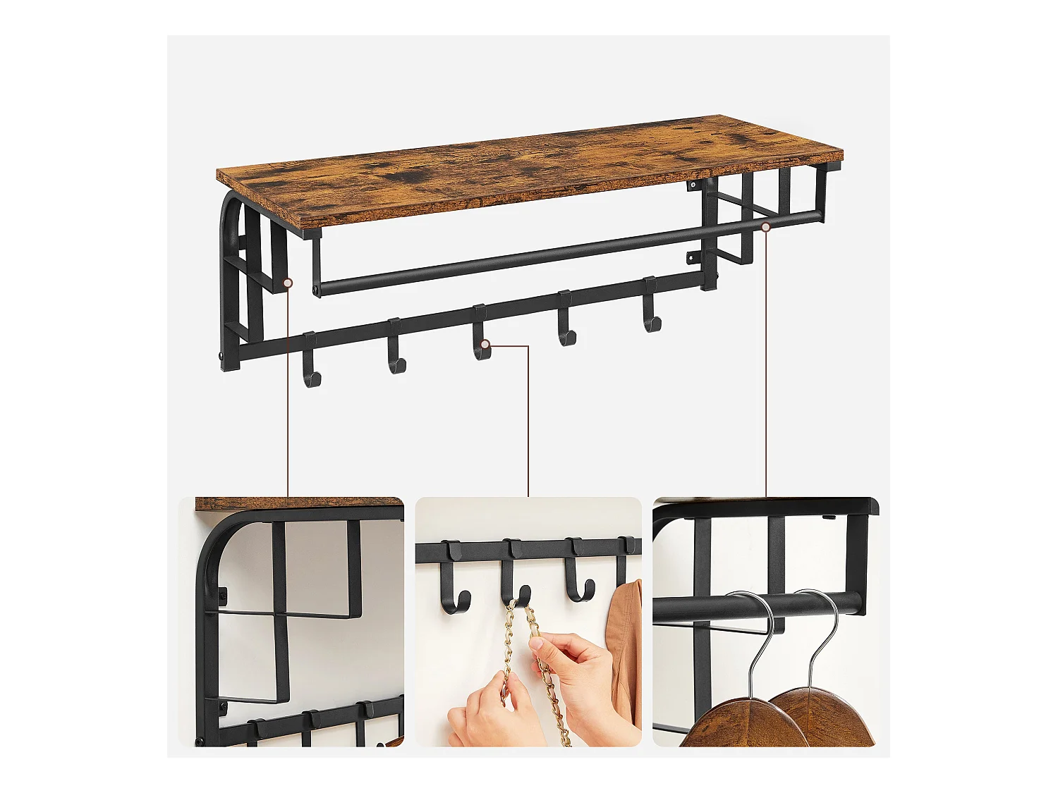 Wandgarderobe mit  abnehmbaren Haken