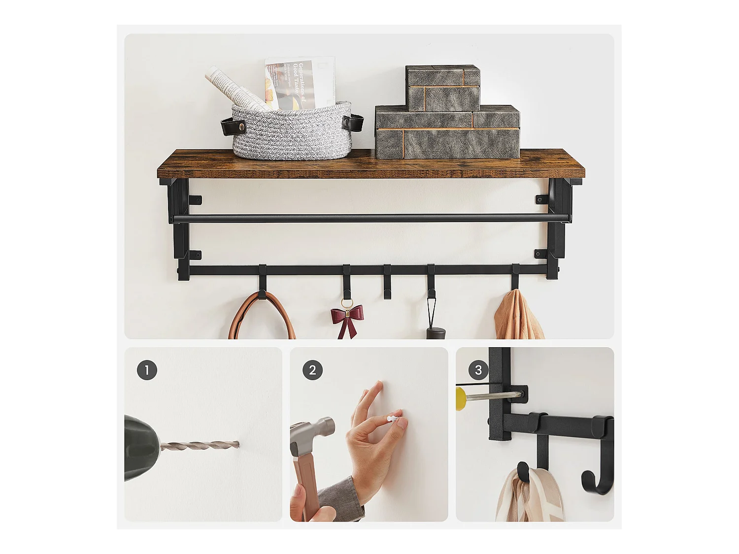 Wandgarderobe mit  abnehmbaren Haken