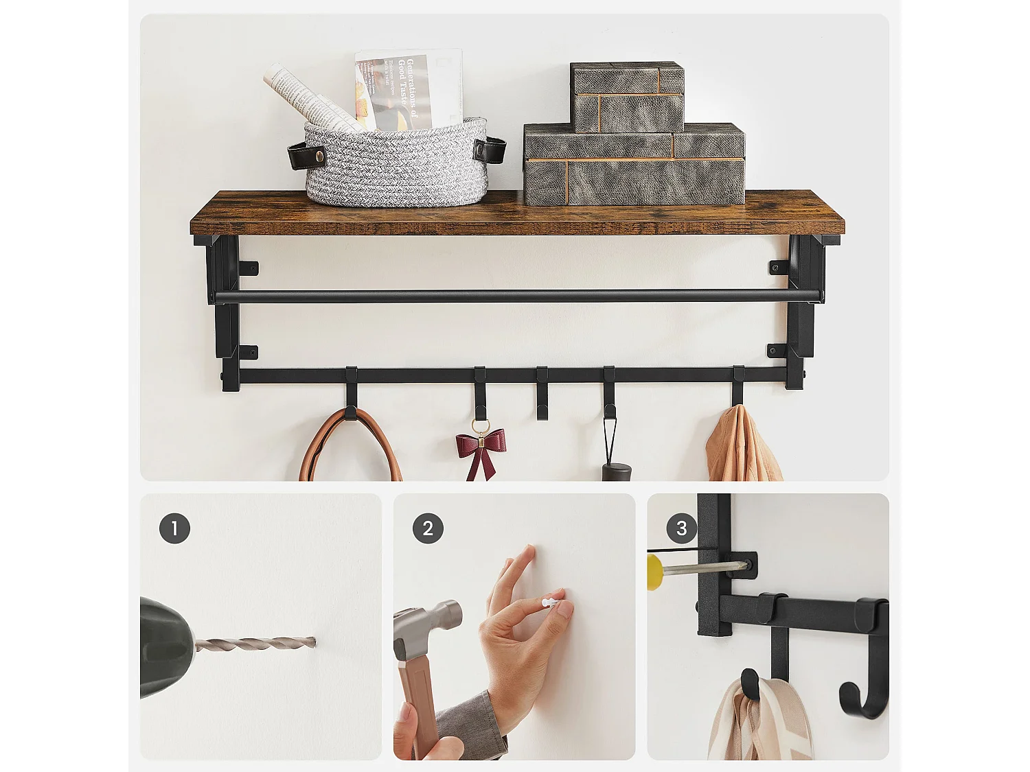 Wandgarderobe mit  abnehmbaren Haken