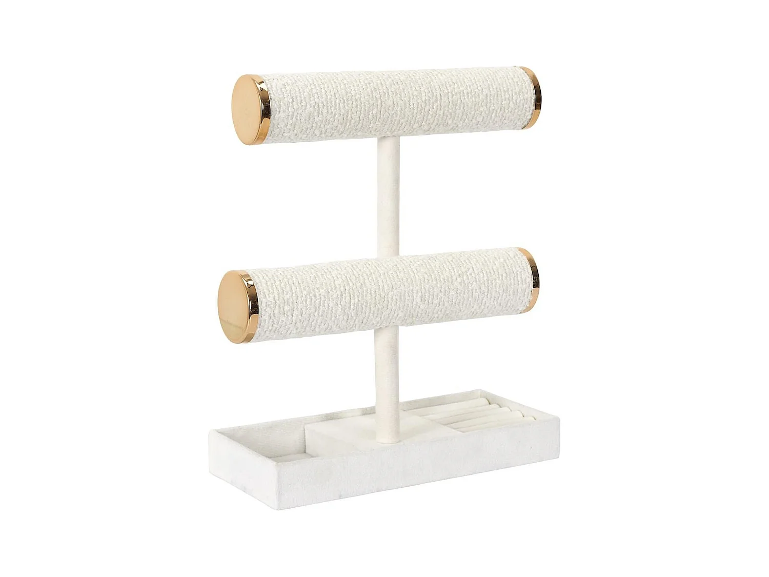 Porte-bijoux double en bouclette ivoire avec finitions dorées