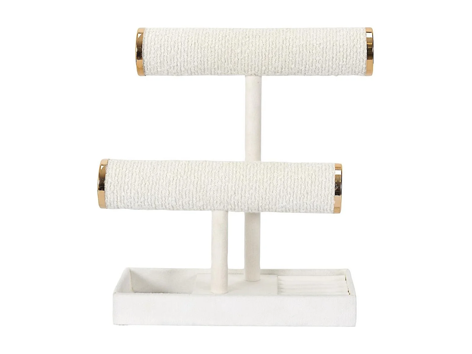 Porte-bijoux double en bouclette ivoire avec finitions dorées