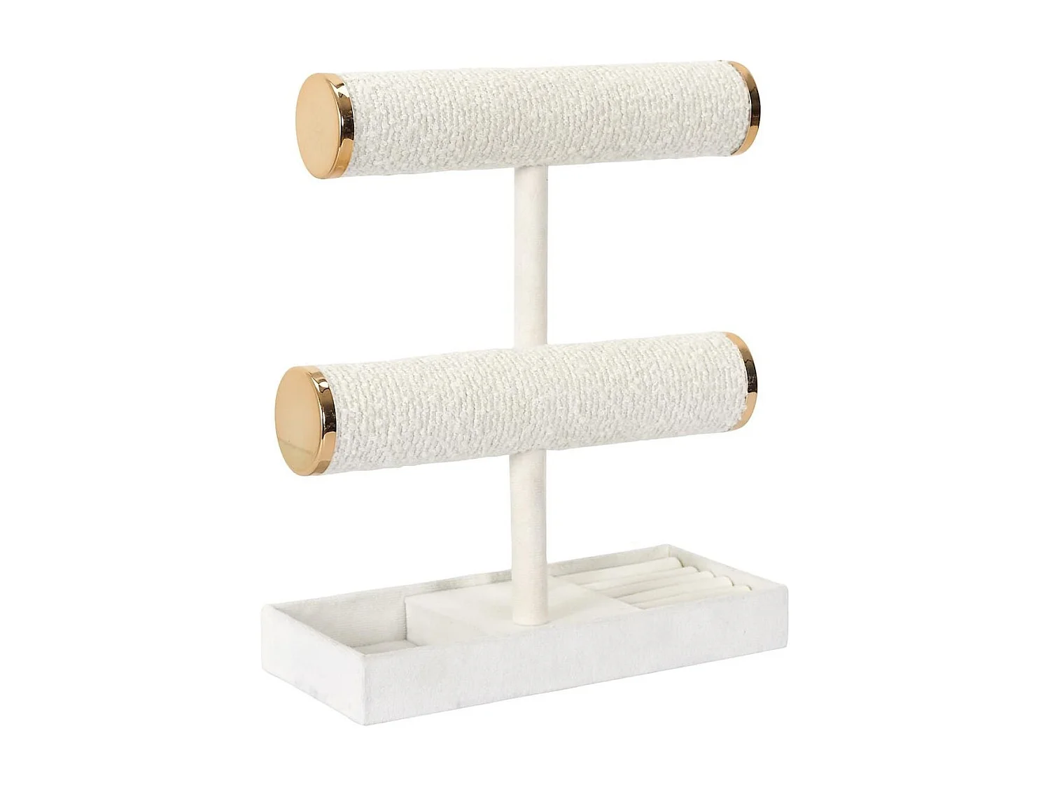 Porte-bijoux double en bouclette ivoire avec finitions dorées