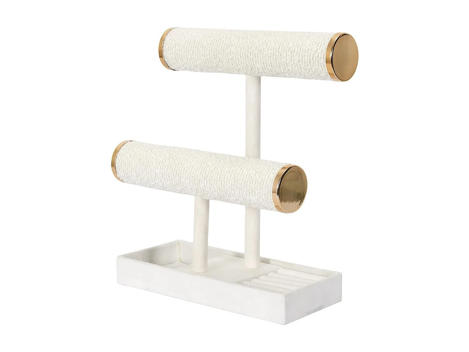 Porte-bijoux double en bouclette ivoire avec finitions dorées