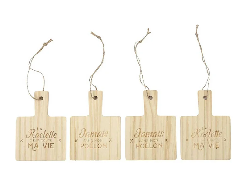 Pack de 4 repose-poelons à raclette en bois gravés