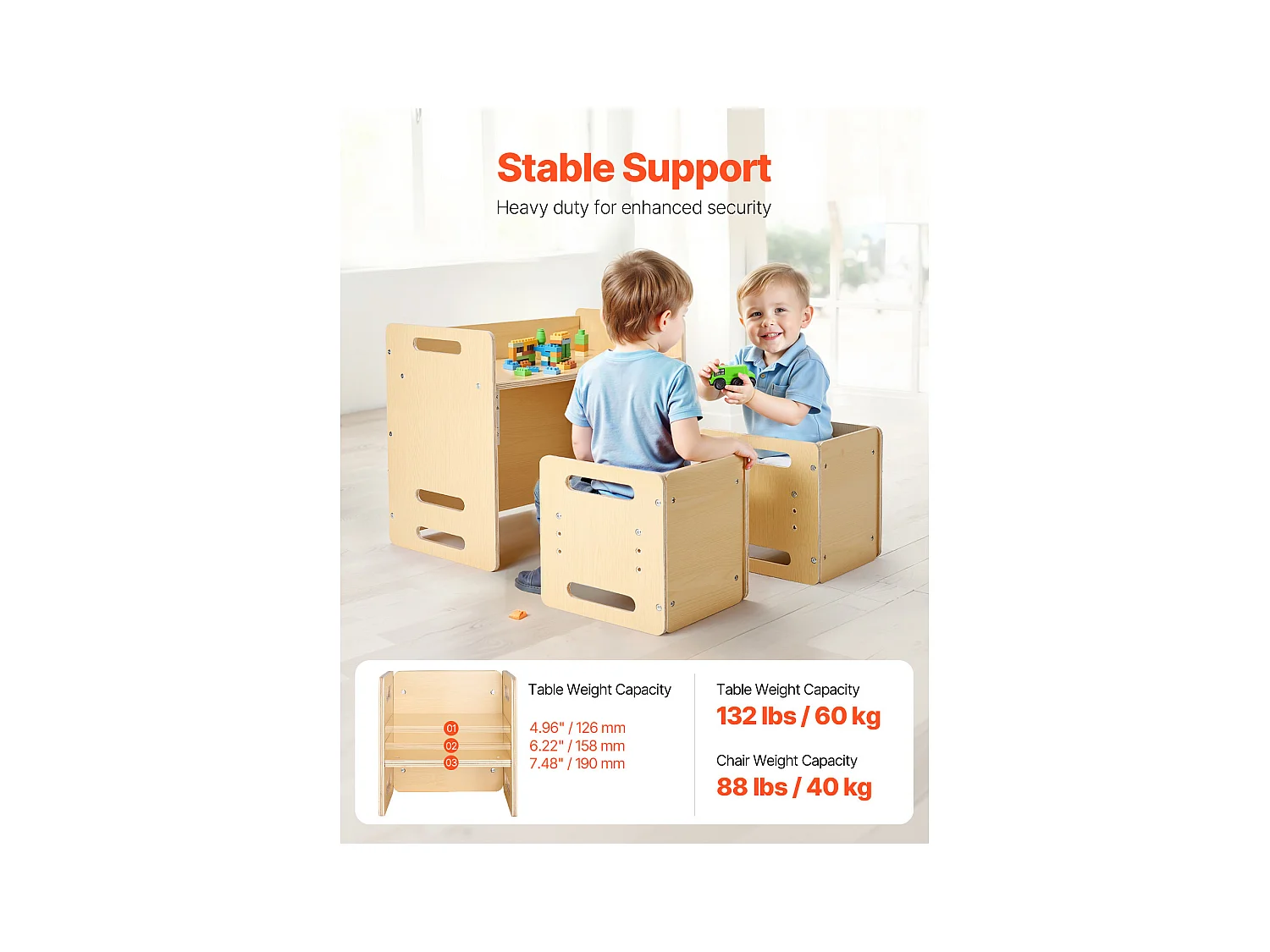 Montessori-Entwöhnungstisch und -Stühle Set SucceBuy, Holztisch für Kleinkinder mit 2 Stühlen