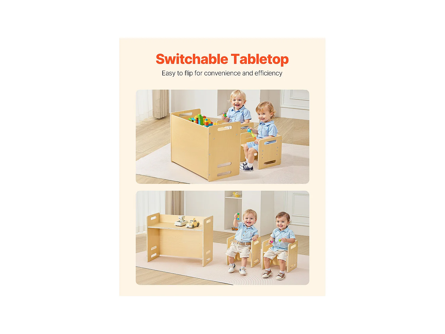 Montessori-Entwöhnungstisch und -Stühle Set SucceBuy, Holztisch für Kleinkinder mit 2 Stühlen